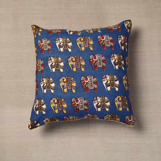 Blue - Kalamkari Printed Cotton Cushion Cover (16 x 16 in)