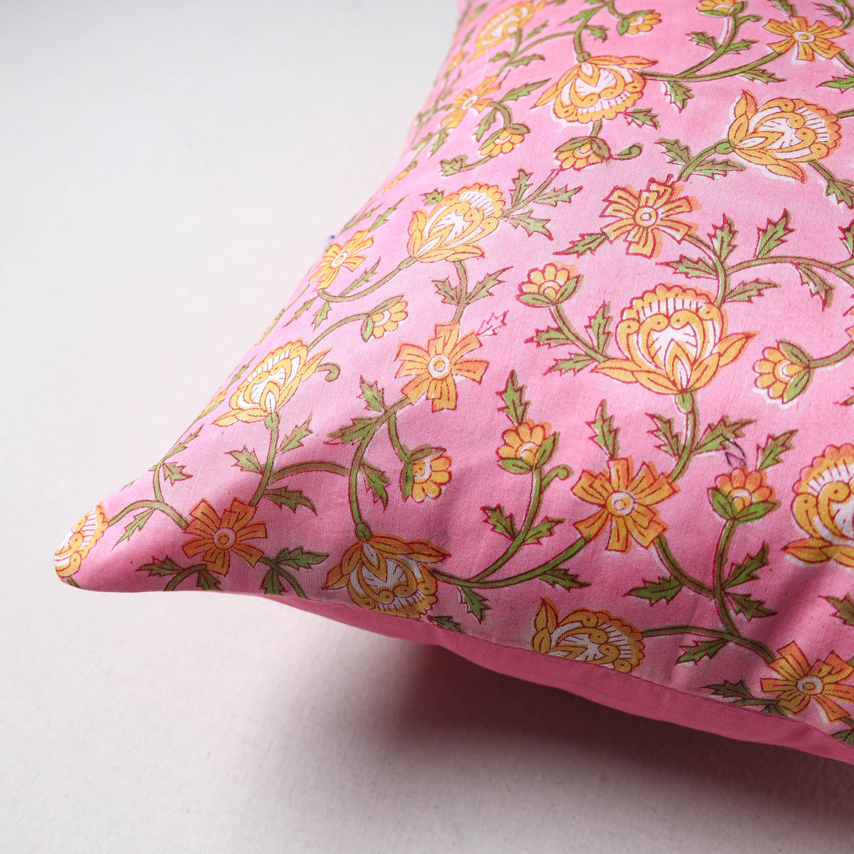 Sanganeri Floral Print Chanderi Silk Cushion Cover (16 x 16 in) 36