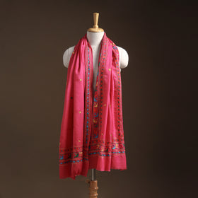 Pink - phulkari hand embroidered wool shawl 21 - handcrafted