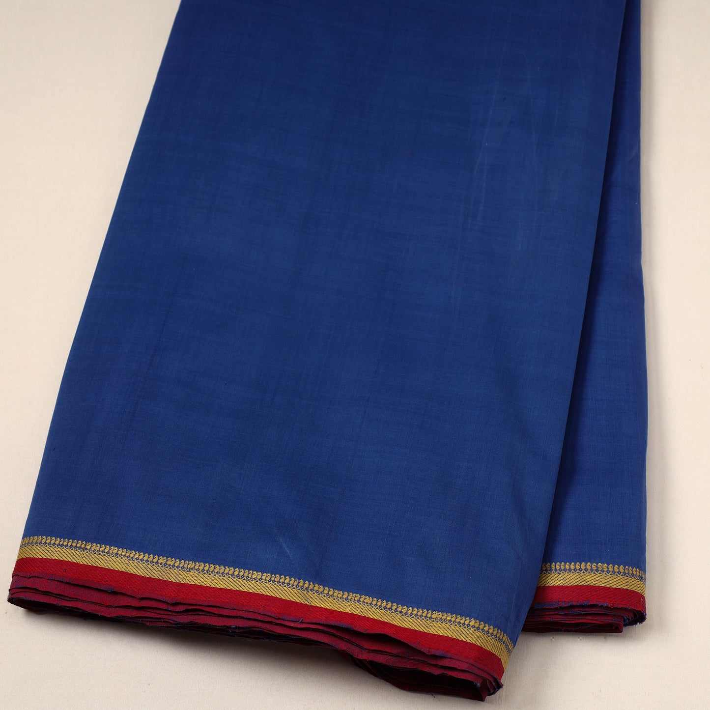 Blue - Handloom Mangalagiri Cotton Fabric with Thread Border 07