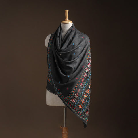 Black - Phulkari Hand Embroidered Wool Shawl 22