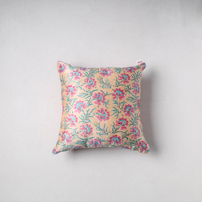 Sanganeri Floral Print Chanderi Silk Cushion Cover (16 x 16 in) 37