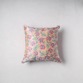 Sanganeri Floral Print Chanderi Silk Cushion Cover (16 x 16 in) 37