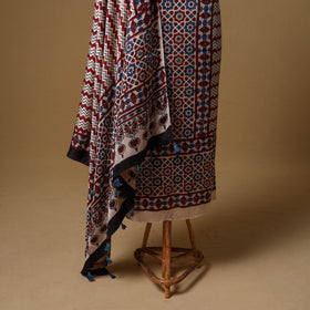 Ajrakh Hand Block Print Natural Dyed Modal Silk Unstitched Dress Material: Kurta with Dupatta 27