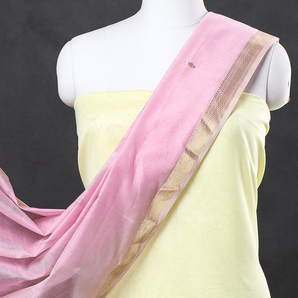 Beige - 2pc Maheshwari Silk Handloom Suit Material Set with Zari Border