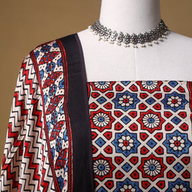 Ajrakh Hand Block Print Natural Dyed Modal Silk Unstitched Dress Material: Kurta with Dupatta 27