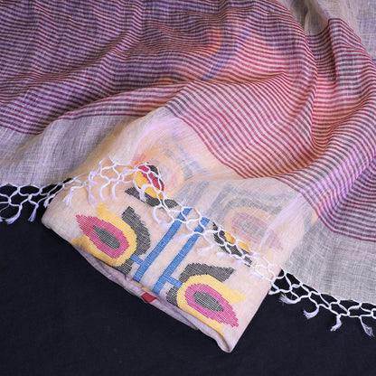 Peach -2pc Phulia Jamdani Weave Handloom Linen Suit Material Set