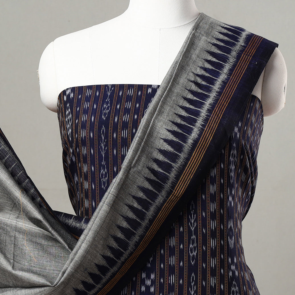 Blue - 3pc Sambalpuri Ikat Weave Handloom Cotton Suit Material Set 09