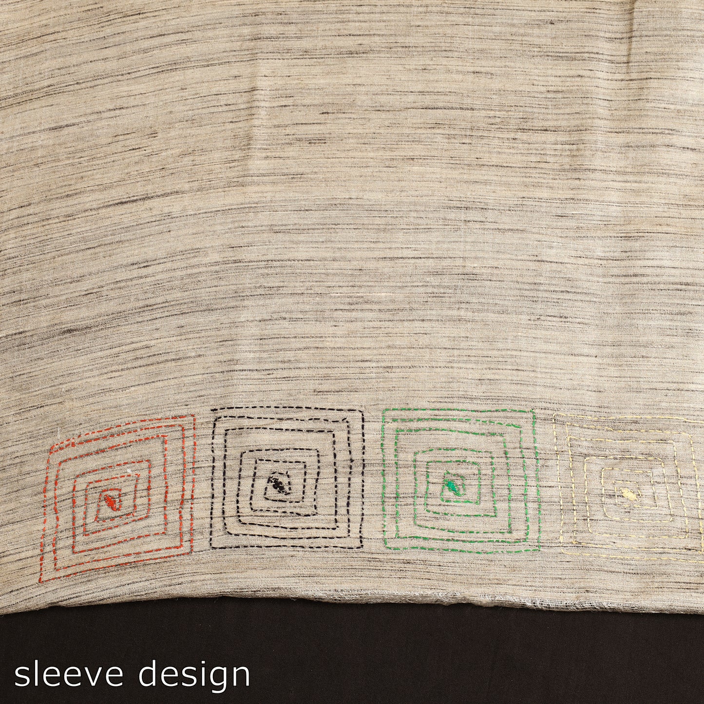 Beige - Bengal Kantha Hand Embroidery Pure Ghicha Silk Handloom Saree 24