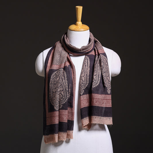 Black - Bagh Hand Block Printed Pure Woolen Stole