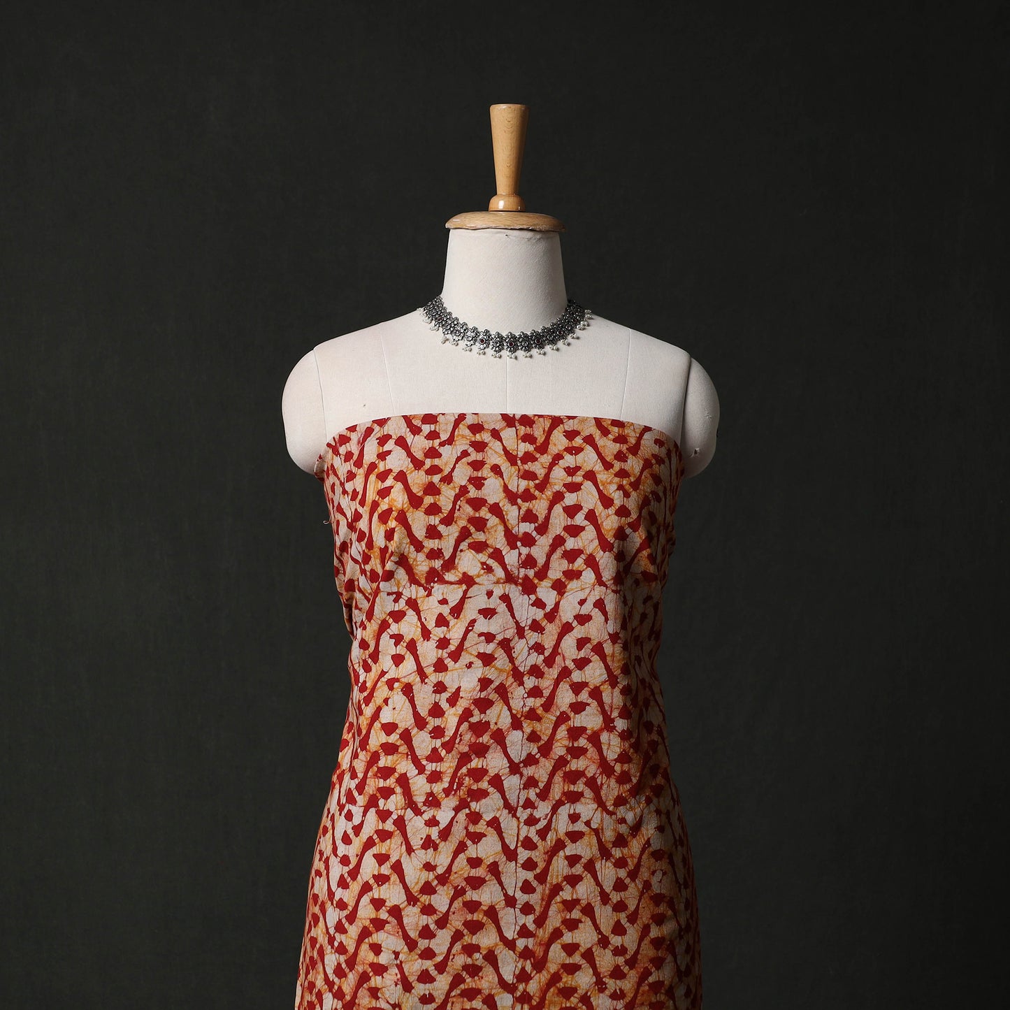 Hand Block Batik Print Cotton 2pc Unstitched Dress Material Kurta Set with Earrings 06