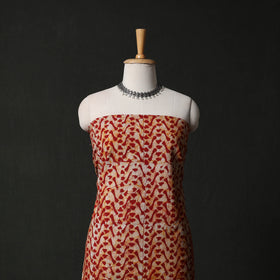Hand Block Batik Print Cotton 2pc Unstitched Dress Material Kurta Set with Earrings 06