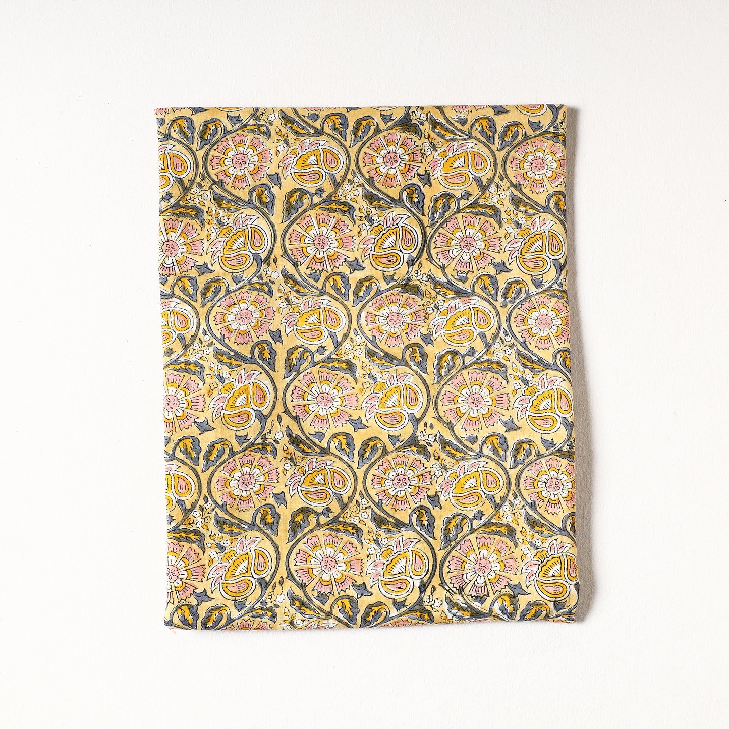 Yellow - Sanganeri Block Printed Cotton Precut Fabric