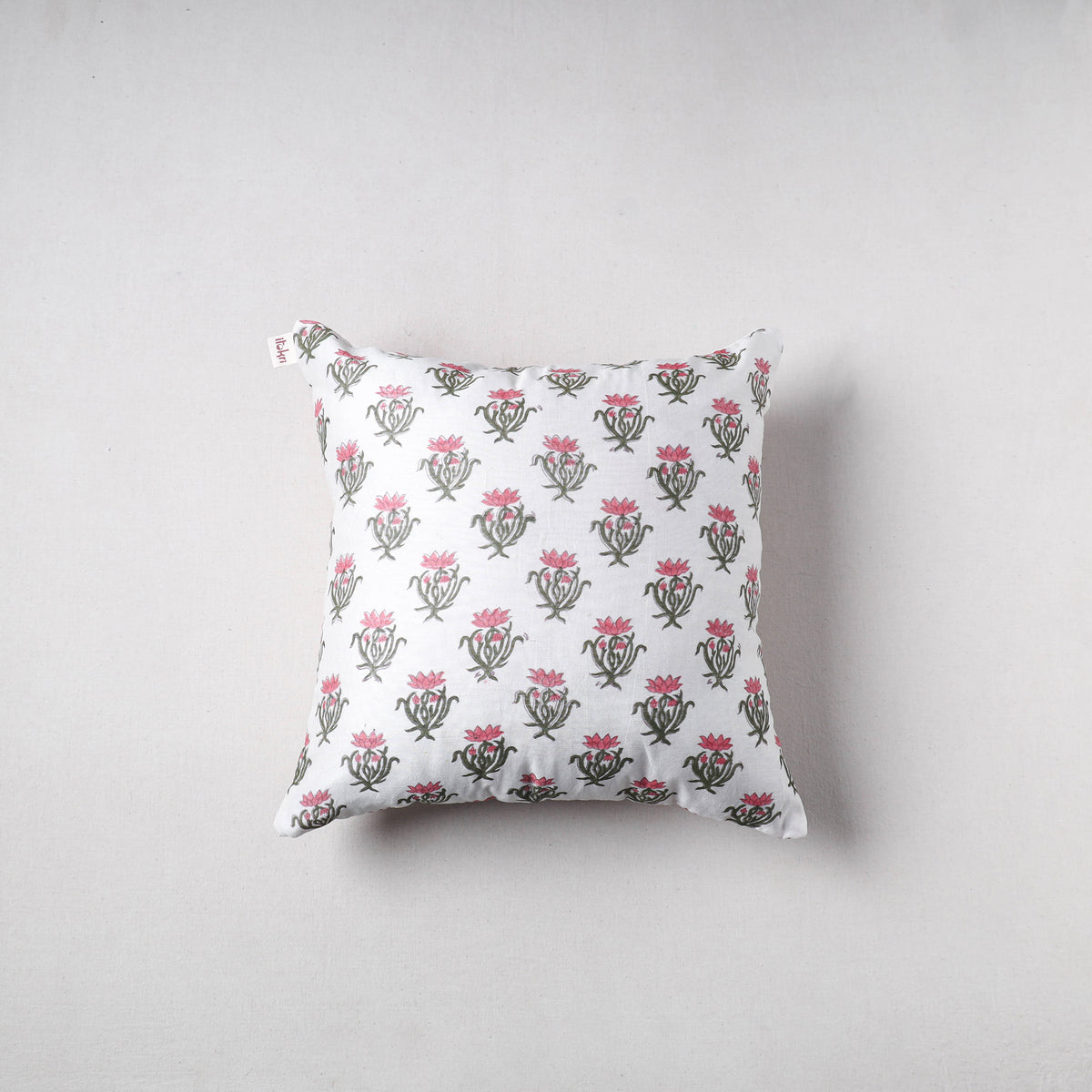 Sanganeri Floral Print Chanderi Silk Cushion Cover (16 x 16 in) 38