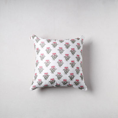 Sanganeri Floral Print Chanderi Silk Cushion Cover (16 x 16 in) 38