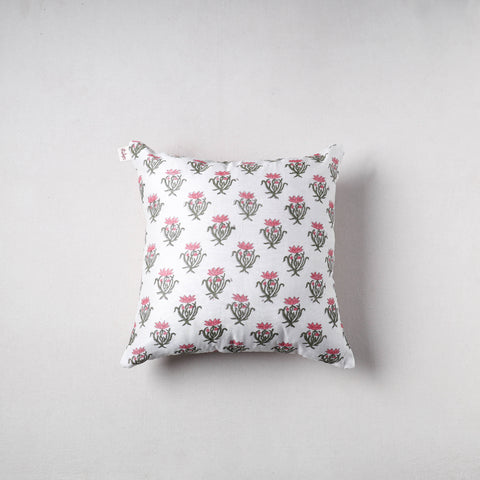 Sanganeri floral print chanderi silk cushion cover (16 x 16