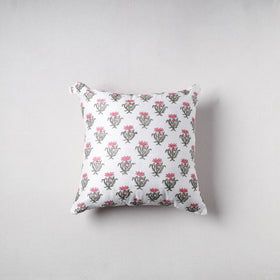 Sanganeri Floral Print Chanderi Silk Cushion Cover (16 x 16 in) 38