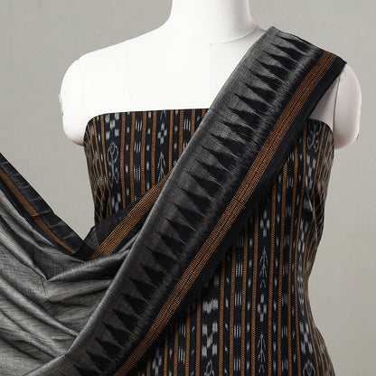 Black - 3pc Sambalpuri Ikat Weave Handloom Cotton Suit Material Set 10