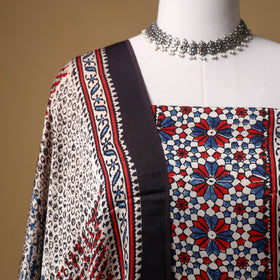 Ajrakh Hand Block Print Natural Dyed Modal Silk Unstitched Dress Material: Kurta with Dupatta 28