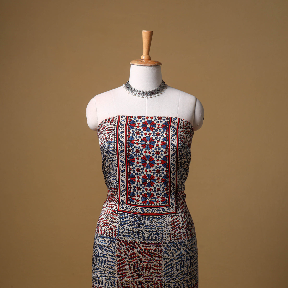 Ajrakh Hand Block Print Natural Dyed Modal Silk Unstitched Dress Material: Kurta with Dupatta 28