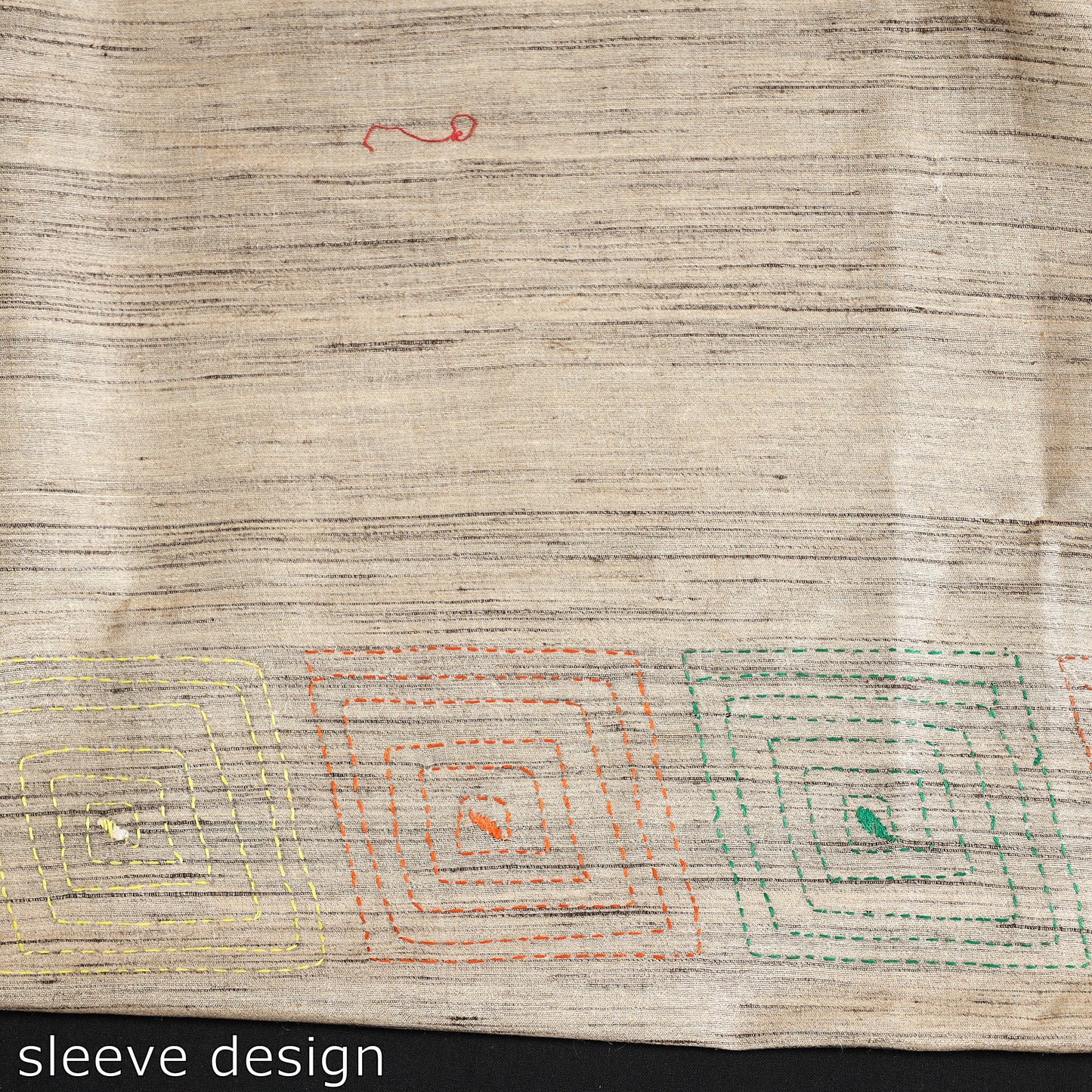 Beige - Bengal Kantha Hand Embroidery Pure Ghicha Silk Handloom Saree 23