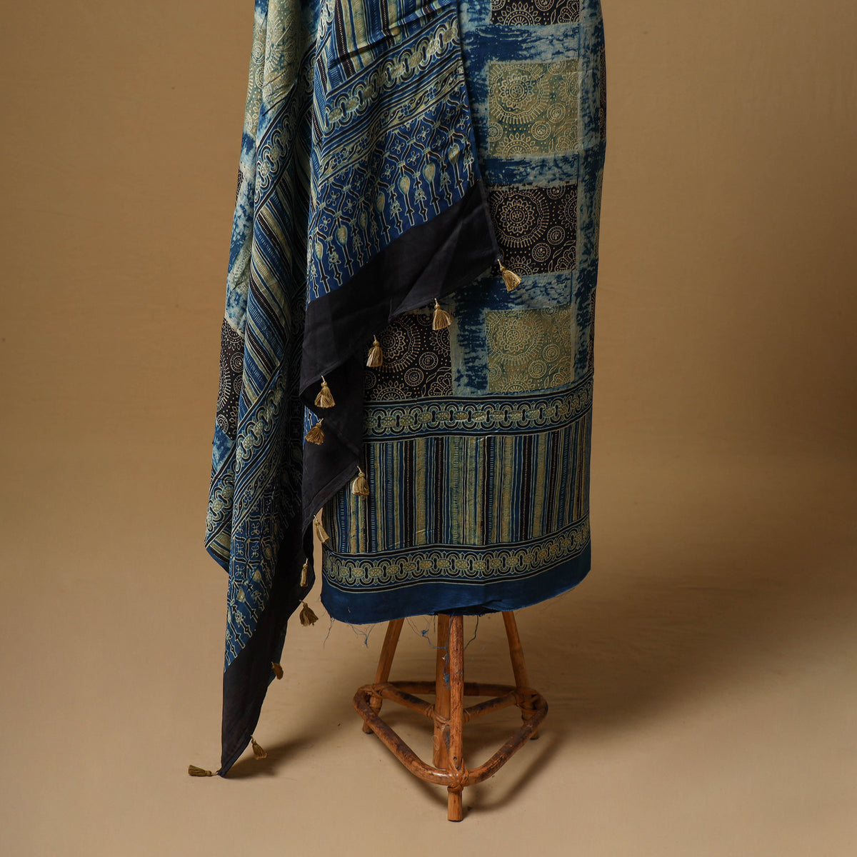 Ajrakh Hand Block Print Natural Dyed Modal Silk Unstitched Dress Material: Kurta with Dupatta 29