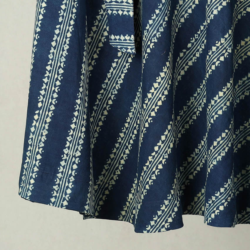 Blue - Block Print Cotton Wrap Around Ajrakh Skirt 06