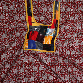 Red - bagh cotton unstitched kurta material with patchwork
