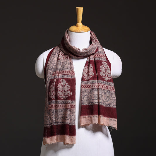 Maroon - Bagh Hand Block Printed Pure Woolen Stole