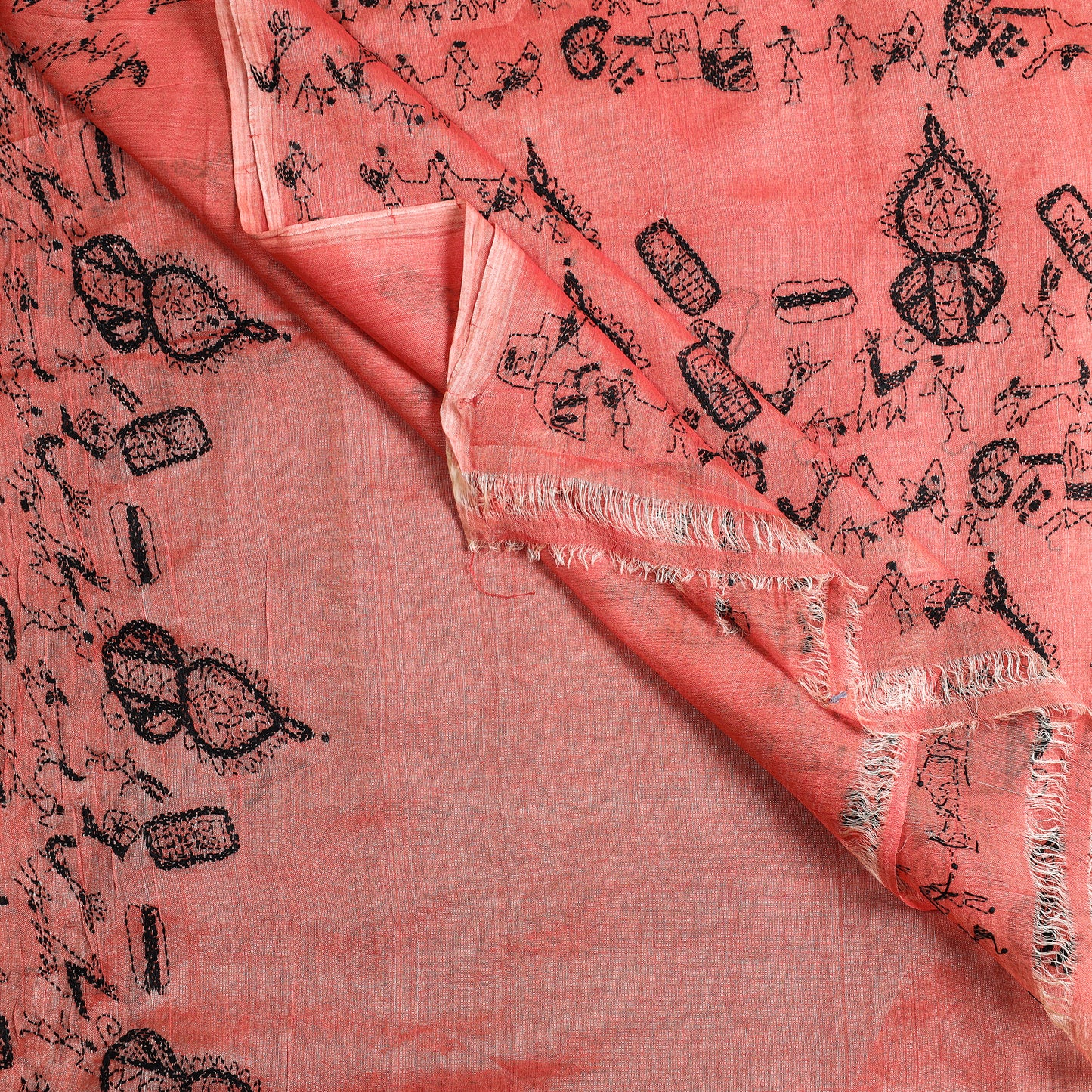 Pink - Bengal Kantha Hand Embroidery Tussar Silk Handloom Saree 04