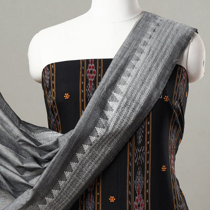 Black - 3pc Sambalpuri Ikat Weave Handloom Cotton Suit Material Set 13