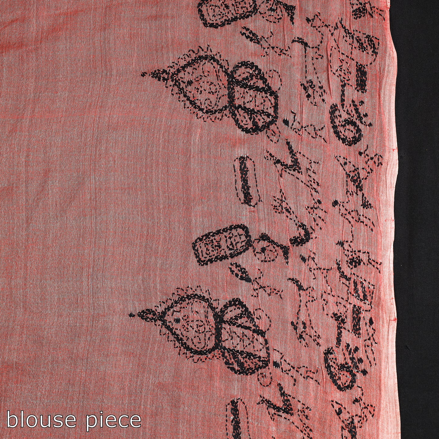 Pink - Bengal Kantha Hand Embroidery Tussar Silk Handloom Saree 04