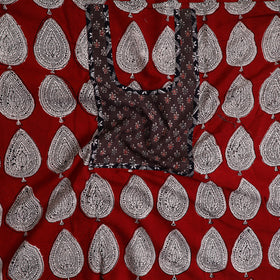 Red - bagh cotton unstitched kurta material with patchwork