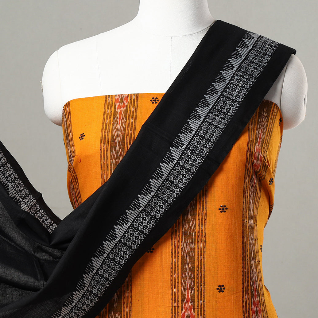 Orange - 3pc Sambalpuri Ikat Weave Handloom Cotton Suit Material Set 14