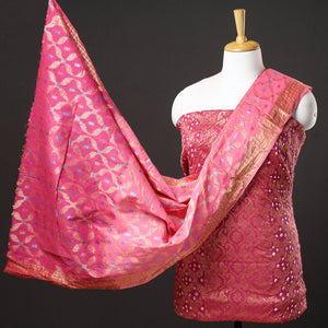 3pc Kutch Bandhani Tie-Dye Gadwal Satin Cotton Suit Material Set 153