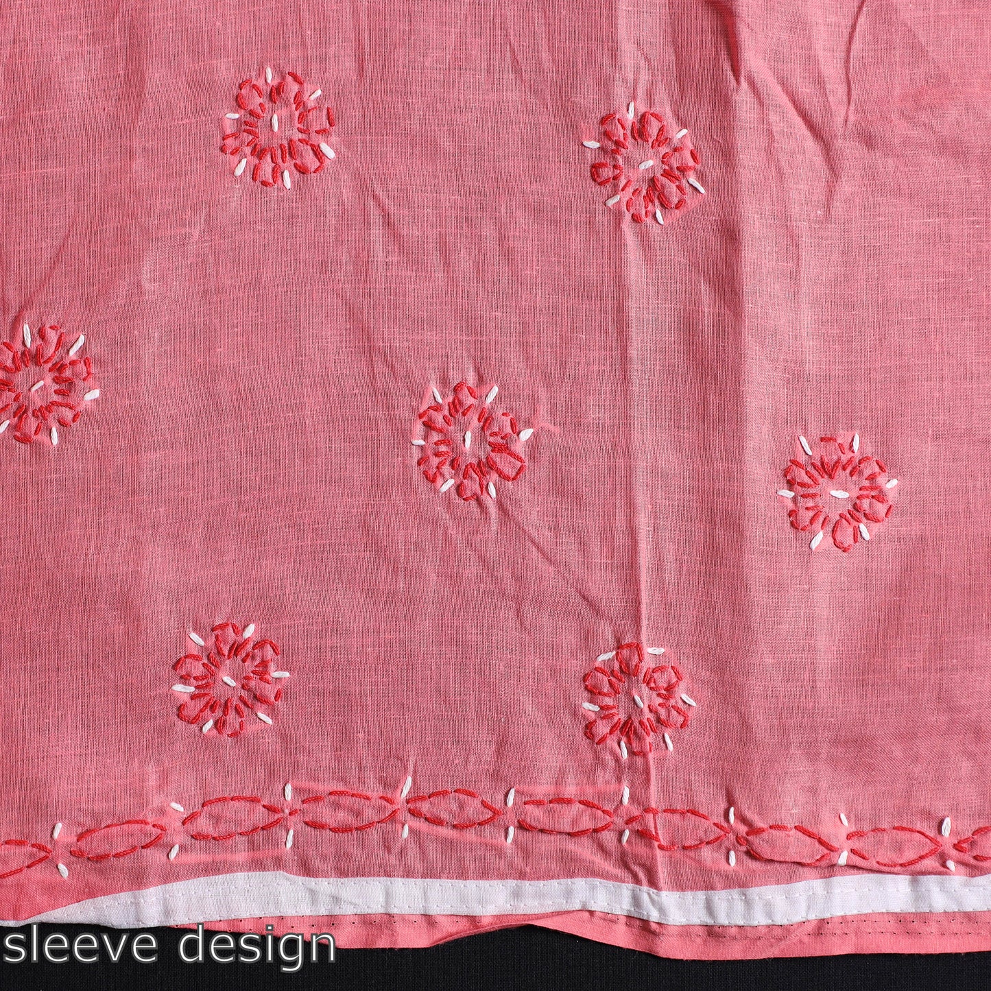 Pink - 3pc Lucknow Chikankari Hand Embroidery Cotton Suit Material Set 04