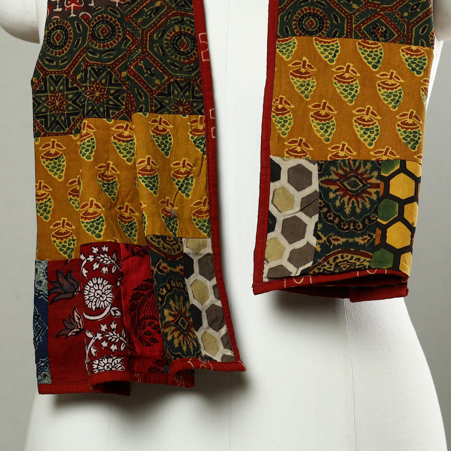 Multicolor - Patchwork Cotton Stole in Ajrakh Block Prints 06