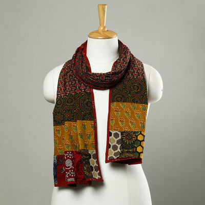 Multicolor - Patchwork Cotton Stole in Ajrakh Block Prints 06