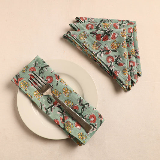 Set of 4 - Sanganeri Block Printed Cotton Table Napkins (18 x 18 in)