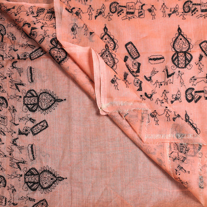 Peach - Bengal Kantha Hand Embroidery Tussar Silk Handloom Saree 07