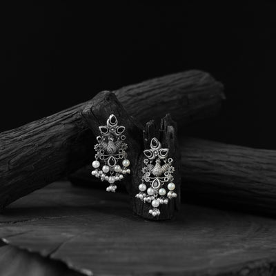 Black - saanjh bela peacock pearls oxidised earrings