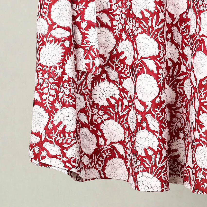 Red - Block Print Cotton Sanganeri Wrap Around Skirt 11