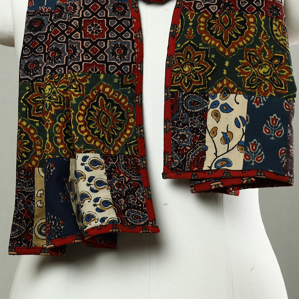 Multicolor - Patchwork Cotton Stole in Ajrakh Block Prints 10