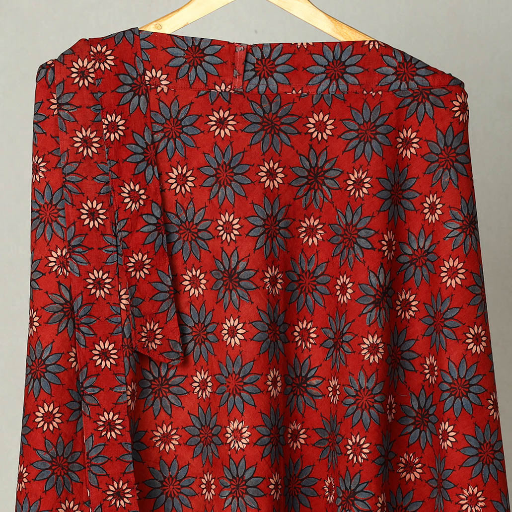 Red - Block Print Cotton Wrap Around Ajrakh Skirt 12