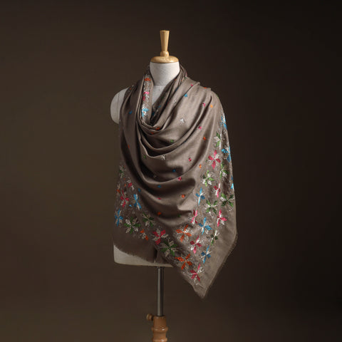 Brown - Phulkari Hand Embroidered Wool Shawl 26