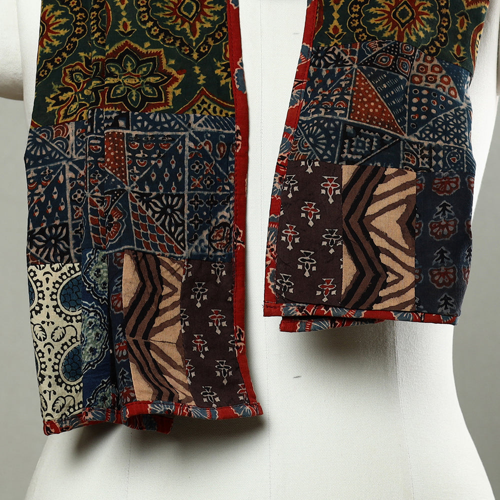 Multicolor - Patchwork Cotton Stole in Ajrakh Block Prints 13