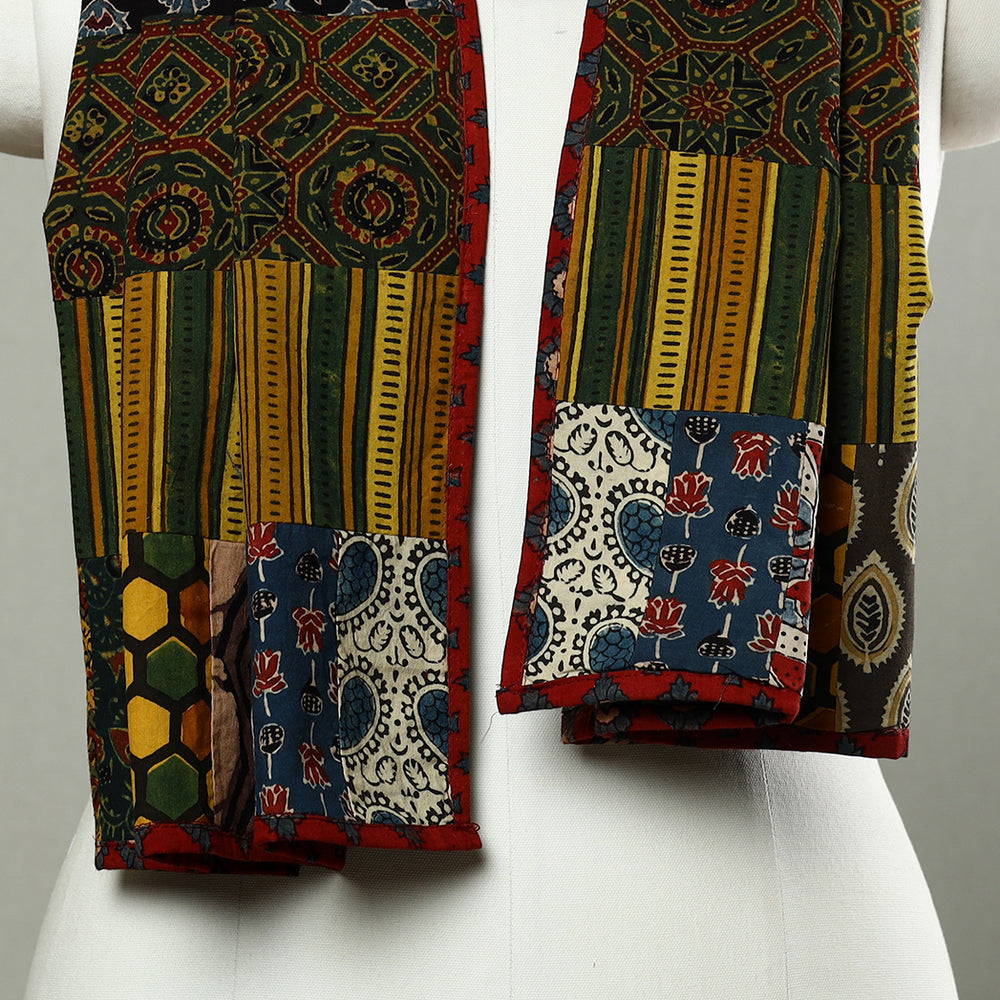 Multicolor - Patchwork Cotton Stole in Ajrakh Block Prints 15