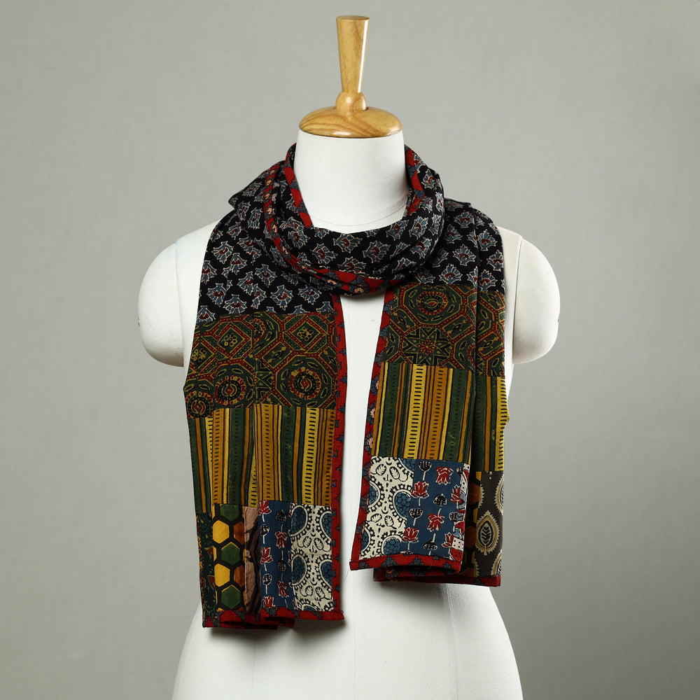 Multicolor - Patchwork Cotton Stole in Ajrakh Block Prints 15