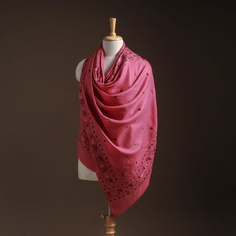Pink - Phulkari Hand Embroidered Wool Shawl 27