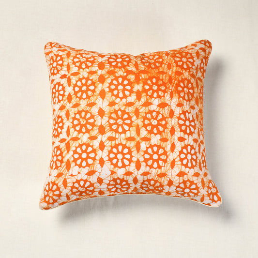 Orange - Hand Batik Printed Cotton Cushion Cover (16 x 16 in)